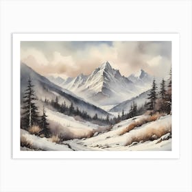 Vintage Muted Winter Mountain Landscape (25) 1 Art Print