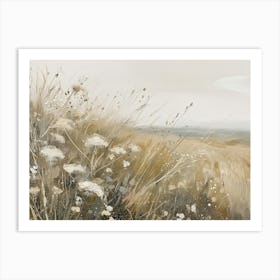 White Wildflowers & Cornfield Art Print
