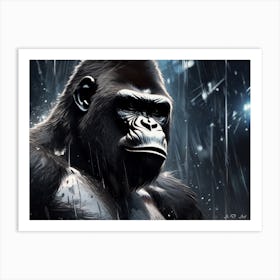 Grown Gorilla In The Rain as a Abstract Brush Painting Art Print