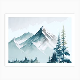 Mountain And Forest In Minimalist Watercolor Horizontal Composition 383 Art Print