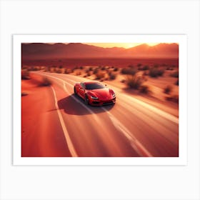 Red Sports Car On Desert Road Art Print