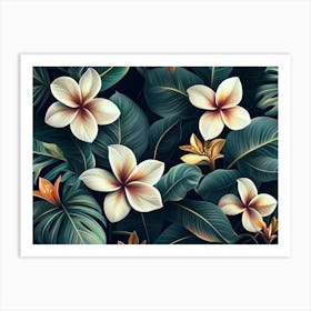 Tropical Seamless Pattern With Exotic Flowers And Leaves 6 Art Print