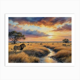 Serenity of the African Plains Sunset In The Savannah Art Print