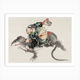 Japanese Daikokuten Riding A Large Rat, Katsushika Hokusai Art Print