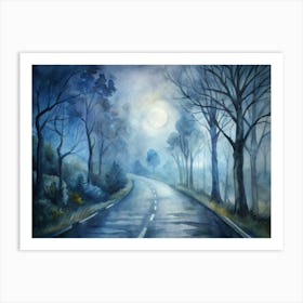 A Foggy Road Leading To The Unknown With Shadows Art Print