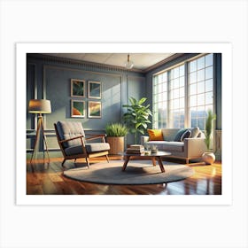 Modern Living Room With Comfortable Sofa And Armchair Art Print