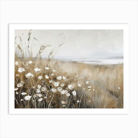 White Wildflowers & Cornfield 2 Art Print