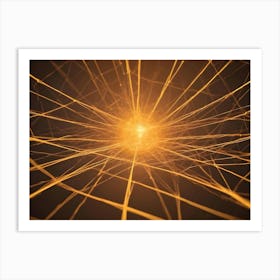 Abstract Image Of A Bright, Golden Orb Surrounded By A Network Of Thin, Glowing Lines, Resembling A Web Or A Neural Network Art Print