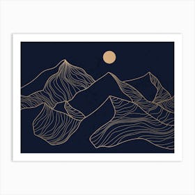 Mountains And Moon Art Print