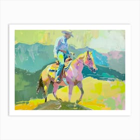 Neon Cowboy In Rocky Mountains 7 Painting Art Print