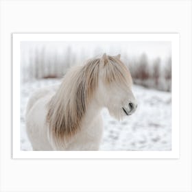 Beige Horse In Snow Art Print