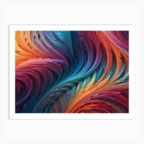 An Abstract, Swirling Pattern Of Colorful Tendrils And Feathers On A Dark Background Art Print