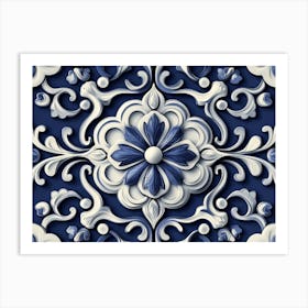 Blue And White Floral Pattern Art Print