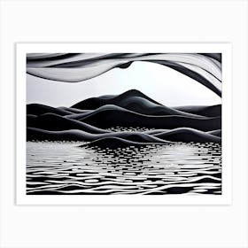 Abstract Painting, black and white monochromatic art, abstract landscape Art Print