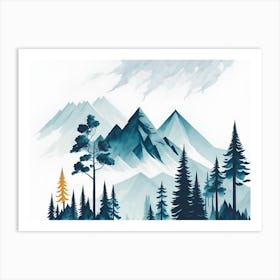 Mountain And Forest In Minimalist Watercolor Horizontal Composition 371 Art Print
