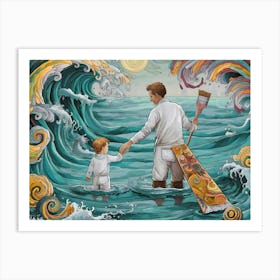 Father And Son In The Ocean Art Print