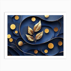 Abstract Gold Leaf On Blue Background Art Print