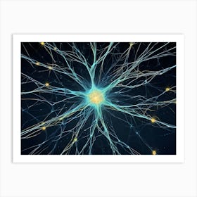 Microscopic View Of A Neuron With Glowing Dendrites And Synapses Firing, Representing The Complexities Of The Brain And Nervous System Art Print