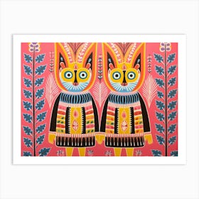 Bobcat Folk Style Animal Illustration Art Print