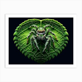 Cute jumping spider On A green leaf macro Leaf 2 Art Print