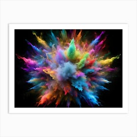 Abstract Colorful Explosion Of Powder On Black Background Art Print