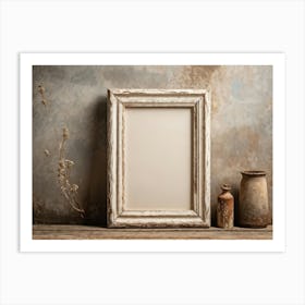 Vintage Textured Cardboard Frame Holding An Artistic Design Edges Worn And Gently Curling Patina O (6) Art Print