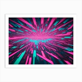 Abstract Background With Pink And Teal Lights Radiating Outward From A Central Point, Creating A Sense Of Speed And Energy Art Print