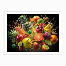 Fruit Explosion With Colorful Splashes 1 Art Print