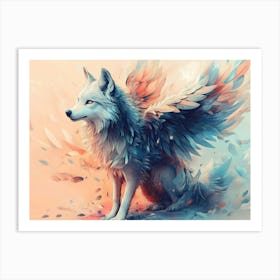 Wolf With Wings Animal Abstract Art in Pastel Colors 1 Art Print