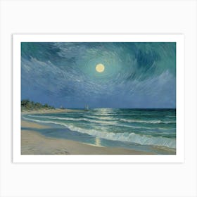 Moonlight Over The Beach 1 Art Print