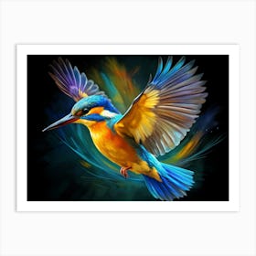 Vibrant Kingfisher Bird In Flight With Colorful Strokes Art Print