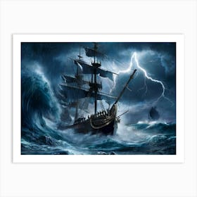 Galleon ship in stormy sea painting #4 Art Print