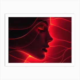 Glowing Enigma: Darkly Romantic 3D Portrait: Abstract Portrait Of A Woman Art Print