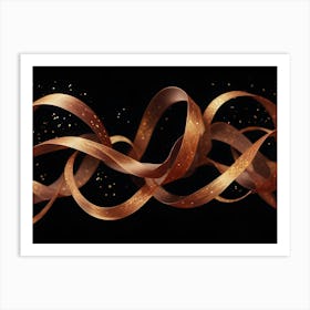 Abstract Image Of A Golden Ribbon In A Swirling, Dynamic Form Against A Black Background Art Print