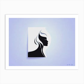 Women Minimal Head Illustration Frame With Pastel Blue Touch Art Print