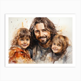 Jesus with little children - watercolor painting. 6 Art Print