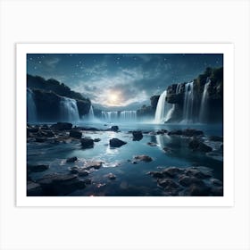 Waterfall At Night 3 Art Print