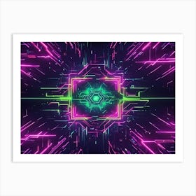 Abstract Cyberpunk Design With Neon Pink And Green Lines And Shapes Forming A Geometric Pattern, Suggestive Of A Digital Or Virtual Environment Art Print