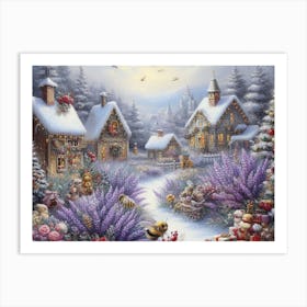 Lavender Christmas Ephemera Oil Paintings 7 Art Print