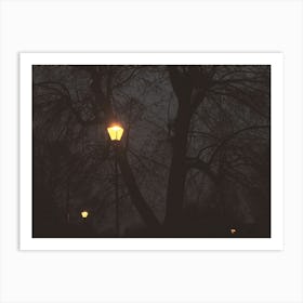 Victorian Lamp Posts and Spooky Trees at Night in Enfield Town, London Art Print