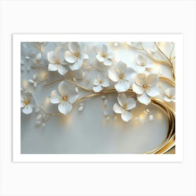 Background Of a Flowery Tree In 3d With White Flowers and Golden Stems Art Print