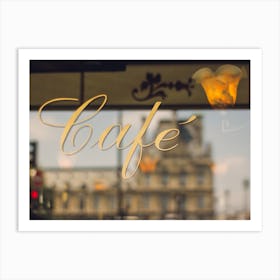 Paris Cafe Sign And Louvre Reflection Art Print