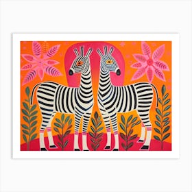 Zebra 3 Folk Style Animal Illustration Art Print