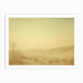 A Vintage Style Image Of A Desert Landscape With A Lone Tree Art Print