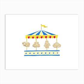 Animal Biscuit Carousel, Fun Circus Animal, Cake, Biscuit, Sweet Treat Print, Landscape Art Print