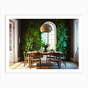 Dining Room With Green Wall Art Print