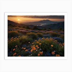 Sunset Over Wildflowers 2 Art Print