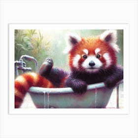 Red Panda In Bathtub Art Print