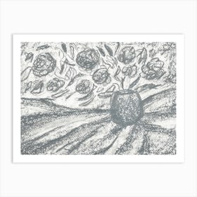 Graphite Bouquet - grey gray graphite charcoal pencil hand drawn drawing contemporary monochrome Art Print