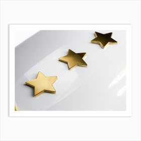 Five Point Scale Of Shiny Gold Star Ratings Glowing Against A Minimalist White Background Reflected Affiche